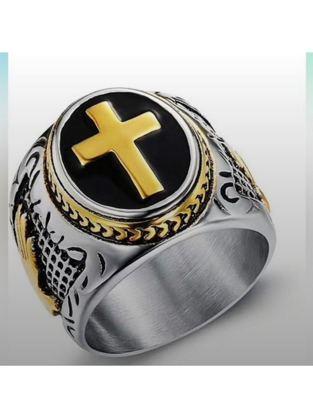 God‎ Hands/cross Stainless Steel Engraved Cross Rings, size 9